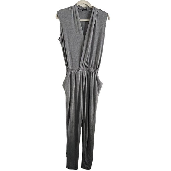 Sen Revolve Wmn 1/S Gray Jersey Knit Sleeveless Surplice Skinny Estonia Jumpsuit - Picture 1 of 11